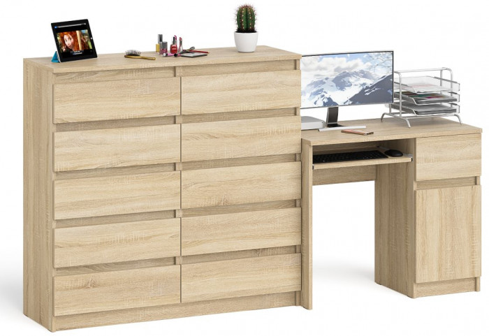Мори компьютерный стол МС-1 правый + Комод МК1200.10, дуб сонома