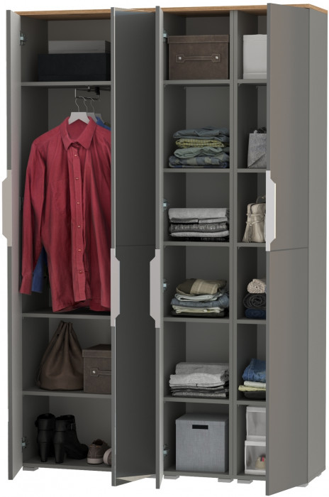 Октава Набор шкафов 01, цвет серый графит/дуб крафт золотой/фасады МДФ серый графит, ШхГхВ 128,8х35,3х197,6 см., универсальная сборка