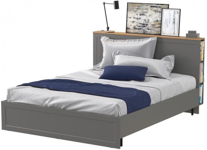 Остин 11.53 Кровать + ортопед, цвет серый графит/дуб крафт золотой, ШхГхВ 164,6х217,2х99,3 см., сп. м. 1600х2000 мм, б/м
