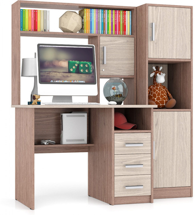 компьютерный стол С-МД-СК9+Пенал С-МД-СК9П, ясень шимо светлый/ясень шимо тёмный