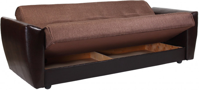 Диван-кровать Амстердам, 140х190, книжка, пружинный блок, рогожка/экокожа, коричневый