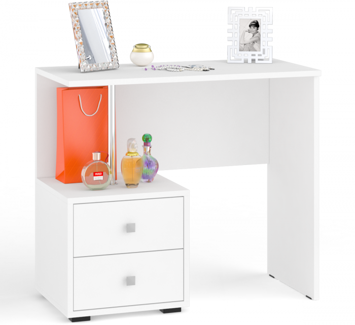 Камелия спальня № 13 Кровать с ящиками 1200 + Две тумбы + Стол косметич. + Зеркало, белый