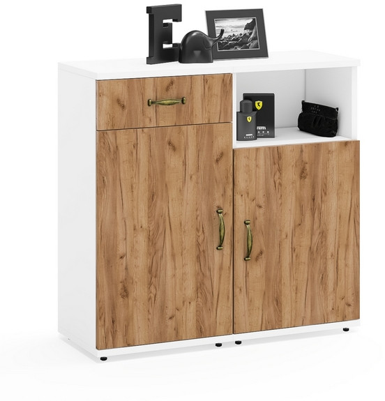 Лидер-8 Тумба МД 3.15 + Тумба МД 3.19, белый шагрень/крафт золото