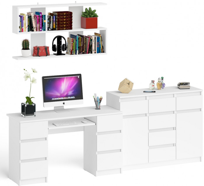 Мори компьютерный стол МС-2 + Комод МК1200.4 + Полка 1200, белый