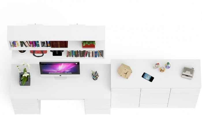 Мори компьютерный стол МС-2 + Комод МК1200.4 + Полка 1200, белый