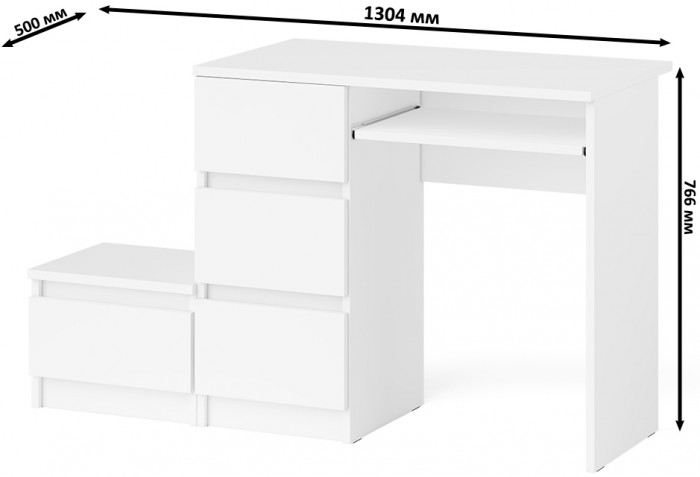 Мори компьютерный стол МС-6 левый + Тумба ТМП400.1, белый
