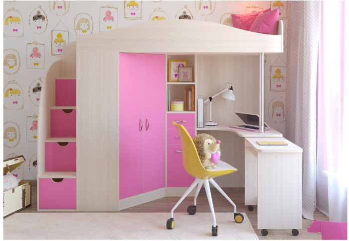 Кровать-чердак Юниор 4 (Белое дерево/Лайм)