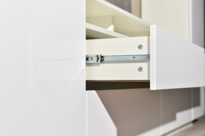 КР100 Румба 03.272 Шкаф комбинированный, цвет белый/белый глянец, ШхГхВ 218,8х38,4х195 см., ниша для тв 130х38х87 см.