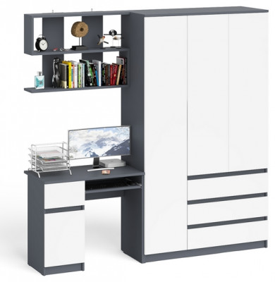 Мори Стол компьютерный МС-1 левый + Шкаф МШ1200.1 + Полка 900, цвет графит/белый, ШхГхВ 210,4х50,4х209,6 см., НЕ универсальная сборка