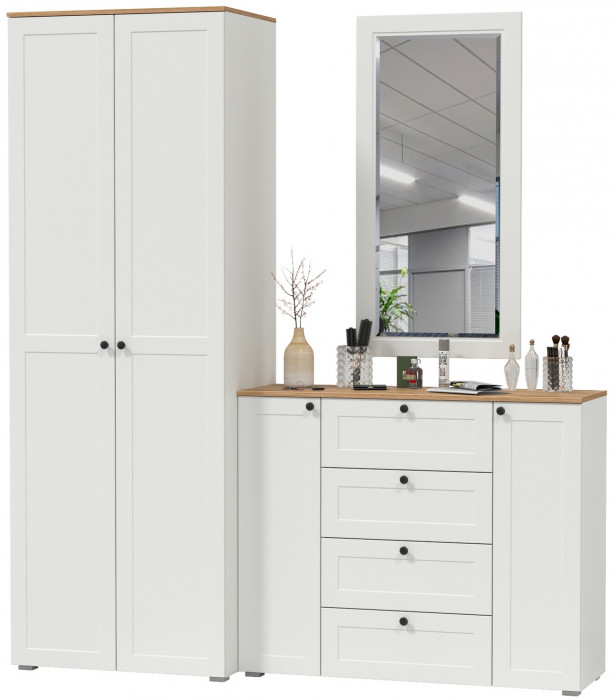 Остин Прихожая 14, белый шагрень/дуб крафт золотой