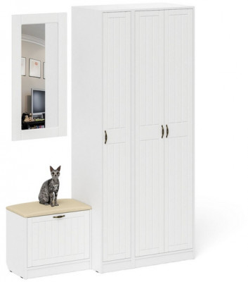 Прихожая П-6 Компоновка № 46, белая шагрень/фасады МДФ белое дерево фрезеровка прованс