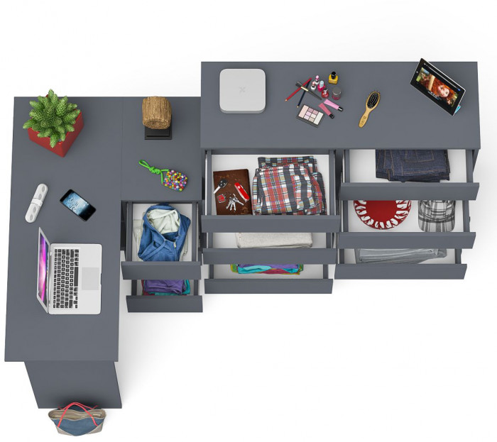 Мори компьютерный стол МС-16 правый + Комод МК1200.10, графит