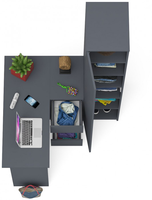 Мори компьютерный стол МС-16 правый + Пенал МШ400.1, графит