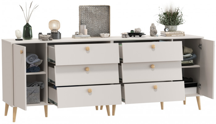 Афина Спальня Комод с дверкой и тремя ящиками х 2, цвет кашемир серый, ШхГхВ 2х110х45,3х83 см., универсальная сборка