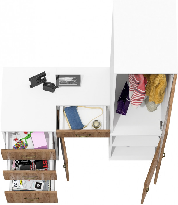 Лидер-8 Пенал МД 23Б + Тумба МД 3.15 + Тумба МД 3.16, белый шагрень/крафт золото