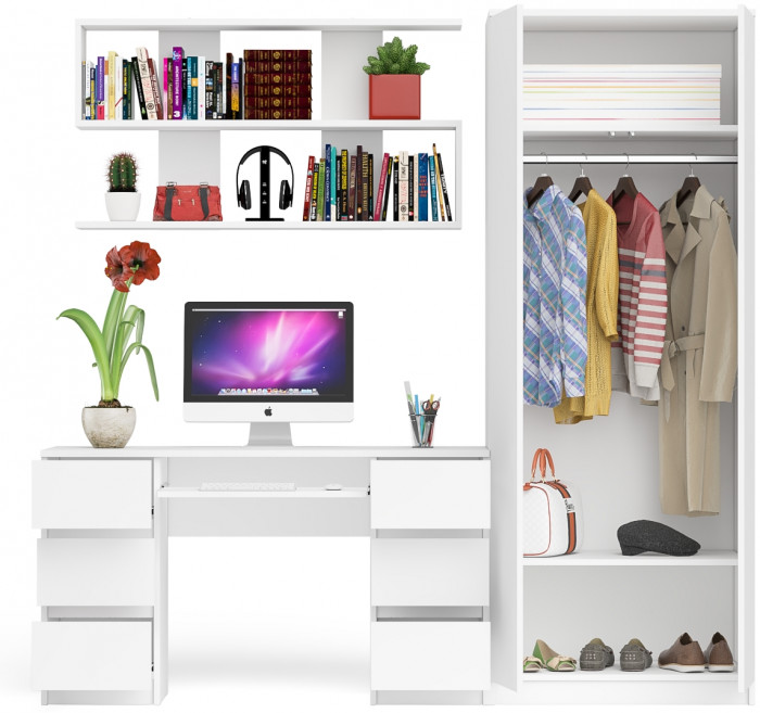 Мори компьютерный стол МС-2 + Шкаф МШ800.1 + Полка 1200, белый