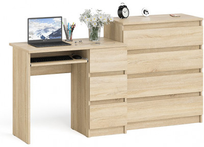 Мори Стол компьютерный МС-6 правый + Комод МК800.4, цвет дуб сонома, ШхГхВ 170,4х50х94 см., выдвижные ящики справа, НЕ универсальная сборка