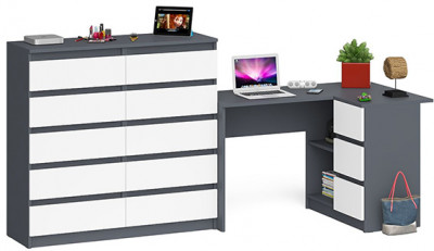 Мори компьютерный стол МС-16 правый + Комод МК1200.10, графит/белый