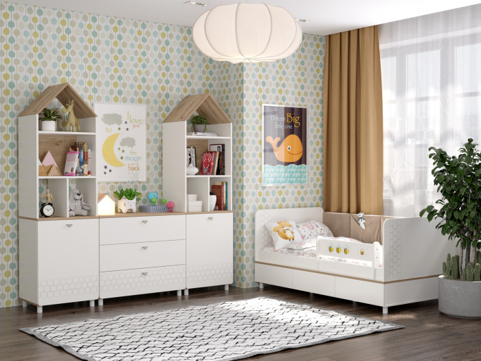 Эйп 11.40 Кровать, цвет белый/дуб белый, ШхГхВ 164,2х89,7х75 см., сп. м. 800х1600 мм., б/м, осн. есть, макс. нагрузка 80 кг., рек. выс. матр. 120 мм.