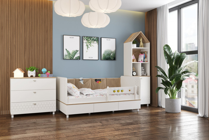 Эйп 11.40 Кровать, цвет белый/дуб белый, ШхГхВ 164,2х89,7х75 см., сп. м. 800х1600 мм., б/м, осн. есть, макс. нагрузка 80 кг., рек. выс. матр. 120 мм.