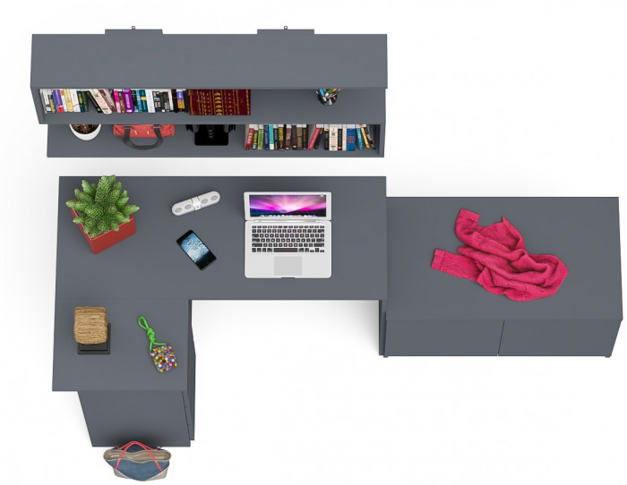 Мори компьютерный стол МС-16 левый + Тумба МА900.1 + Полка 1200, графит