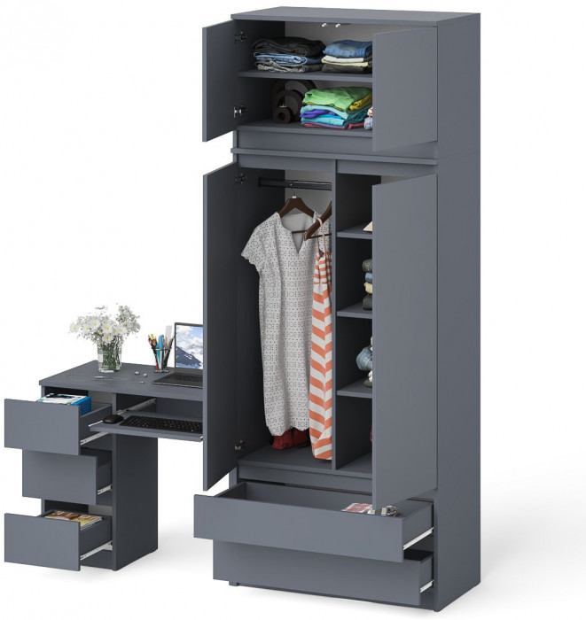 Мори компьютерный стол МС-6 левый + Шкаф МШ900.1 + Антресоль МА900.1, графит