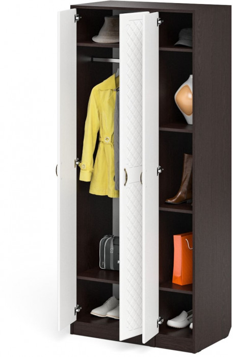 Прихожая П-6-500 Шкаф + Пенал, венге/фасады МДФ белое дерево фрезеровка ромб