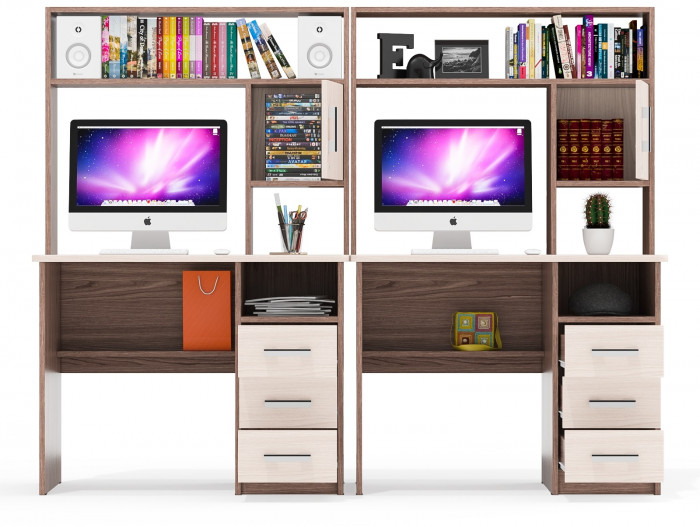 компьютерный стол С-МД-СК9+компьютерный стол С-МД-СК9, ясень шимо светлый/ясень шимо тёмный