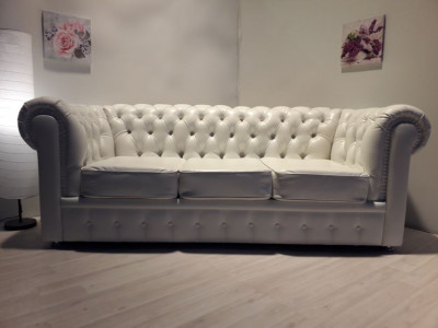 Диван офисный нераскладной Честер 3-х местный, экокожа белый