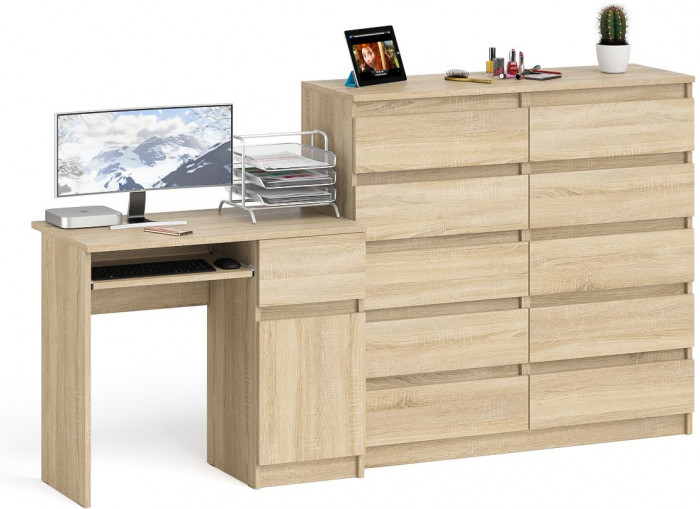Мори компьютерный стол МС-1 правый + Комод МК1200.10, дуб сонома