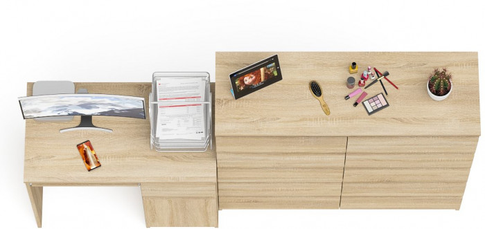 Мори компьютерный стол МС-1 правый + Комод МК1200.10, дуб сонома