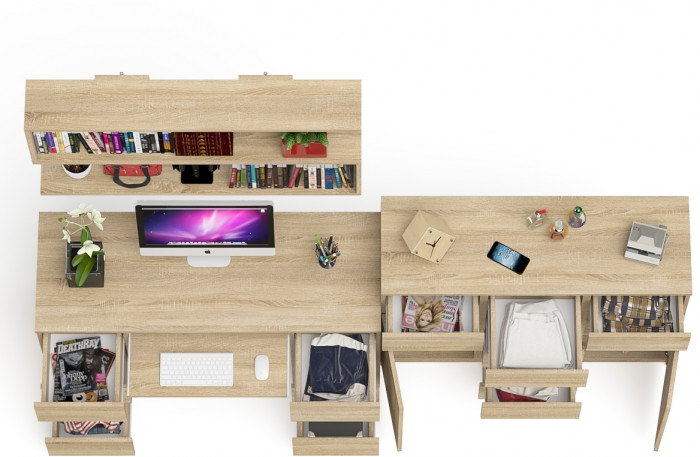 Мори компьютерный стол МС-2 + Комод МК1200.4 + Полка 1200, дуб сонома