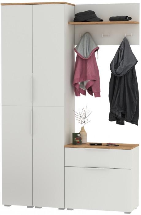 Октава Прихожая 18, белый шагрень/дуб крафт золотой/фасады МДФ белый шагрень