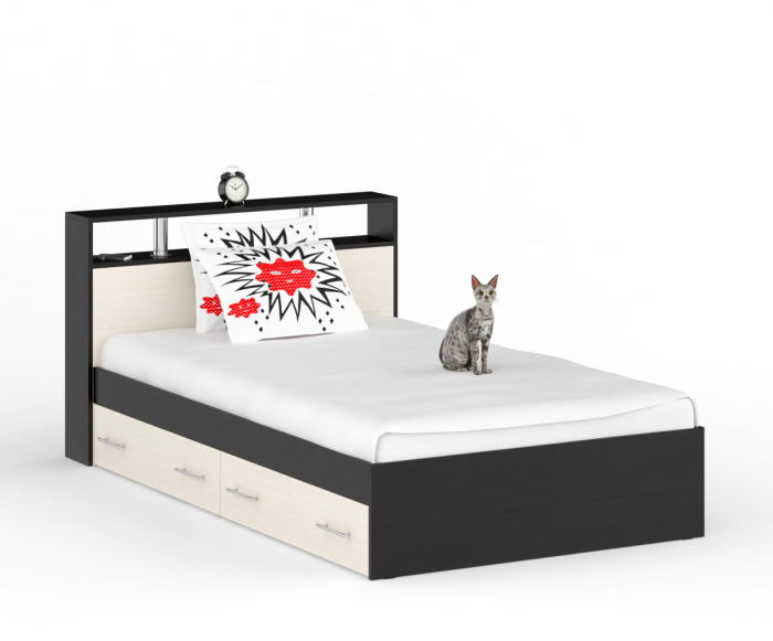 Камелия Кровать с ящиками 1200 + две тумбы, цвет венге/дуб лоредо, ШхГхВ 236х217х78,2 см., сп.м. 1200х2000 мм., без матраса, основание есть