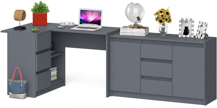 Мори компьютерный стол МС-16 левый + Комод МК1200.3, графит