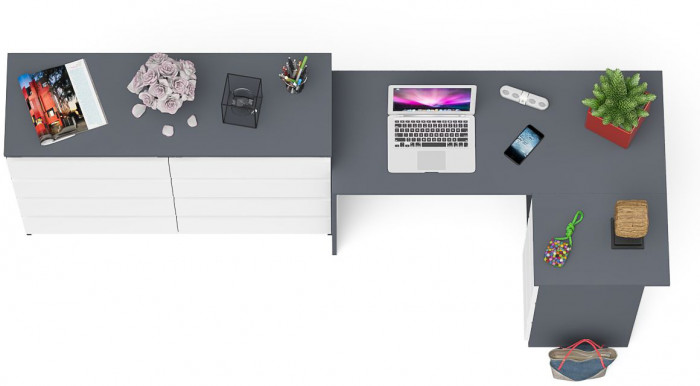 Мори компьютерный стол МС-16 правый + Комод МК1200.8, графит/белый