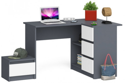 Мори компьютерный стол МС-16 правый + Тумба ТМП400.1, графит/белый