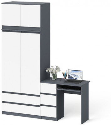 Мори компьютерный стол МС-6 левый + Шкаф МШ900.1 + Антресоль МА900.1, графит/белый