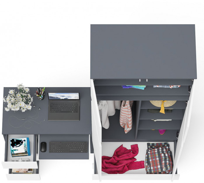 Мори компьютерный стол МС-6 левый + Шкаф МШ900.1 + Антресоль МА900.1, графит/белый