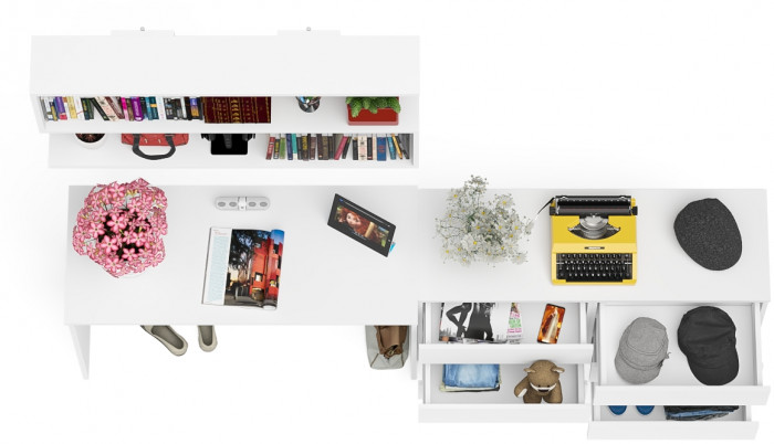 Мори письменный стол МСП1200.1 + Комод МК1200.6 + Полка 1200, белый