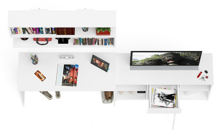 Мори Стол письменный МСП1200.1 + Тумба МТВ1204.1 + Полка 1200, цвет белый, ШхГхВ 240,8х50х209,6 см., универсальная сборка