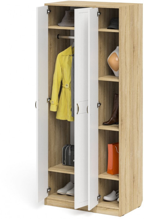 Прихожая П-6-500 Шкаф + Пенал, дуб сонома/фасады МДФ белое дерево фрезеровка прованс