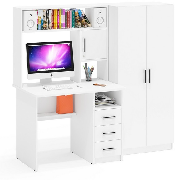 компьютерный стол С-МД-СК9+Шкаф С-МД-СК9Ш, белый шагрень