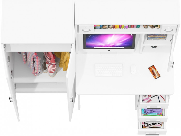 компьютерный стол С-МД-СК9+Шкаф С-МД-СК9Ш, белый шагрень