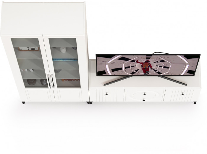 Валенсия Гостиная № 057, ЛДСП белый шагрень/МДФ белый шагрень