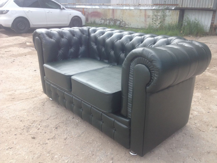 Диван офисный нераскладной Честер 2-х местный, экокожа черный