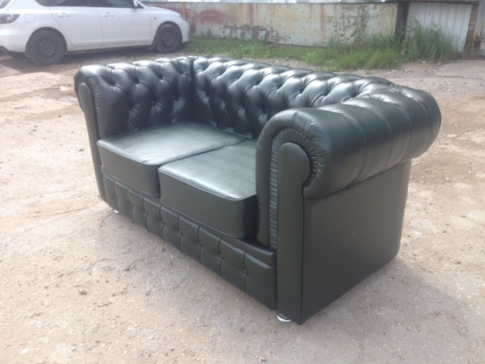 Диван офисный нераскладной Честер 2-х местный, экокожа черный