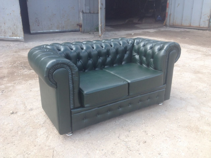 Диван офисный нераскладной Честер 2-х местный, экокожа черный