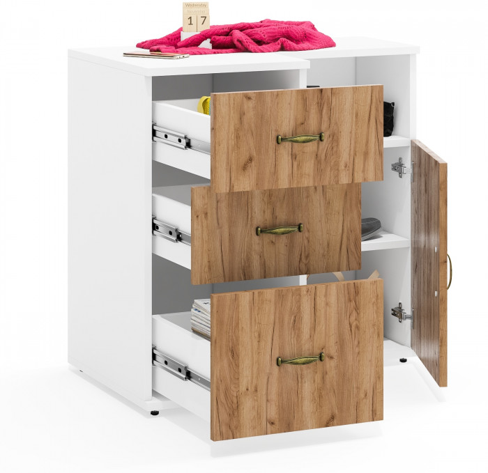 Лидер-8 Тумба МД 3.16 + Тумба МД 3.19, белый шагрень/крафт золото