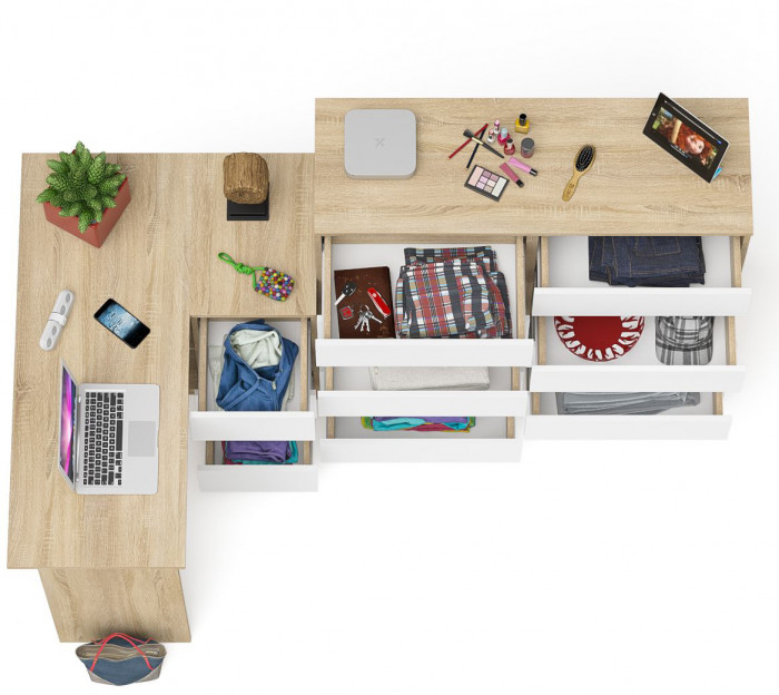 Мори компьютерный стол МС-16 правый + Комод МК1200.10, дуб сонома/белый